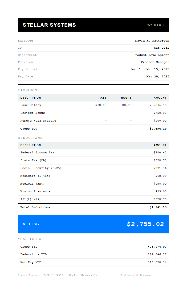 Clean Invoice Style Payslip